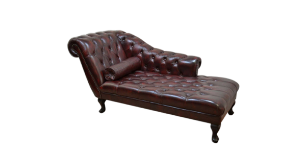 chesterfield day bed with buttoning burgundy leather and neck roll