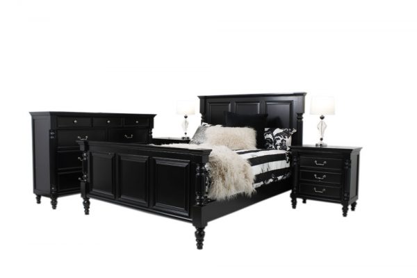 black painted french provincial design with generous bedsides and dresser