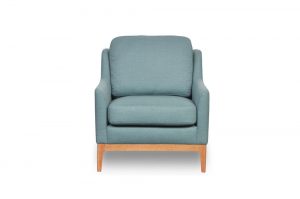 duck egg blue fabric and timber retro chair small with timber base