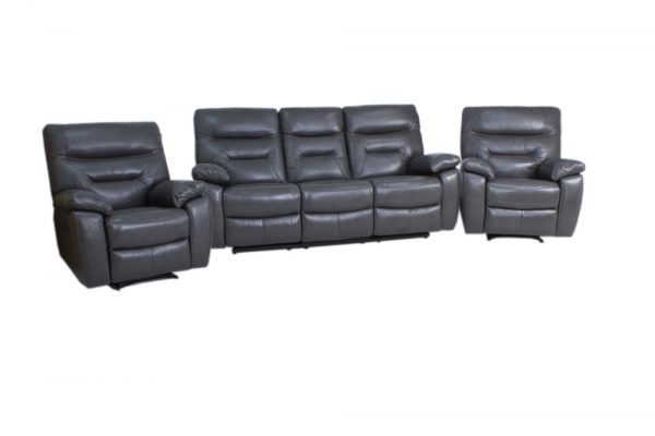 leather recliner suite dark grey 2 chairs and 1 by 3 seater.