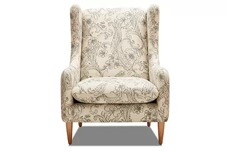 reading chair in cream linen with pale green paisley design