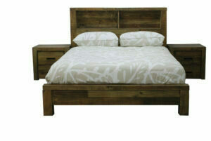 Rustic finish hardwood queen bed with open shelves