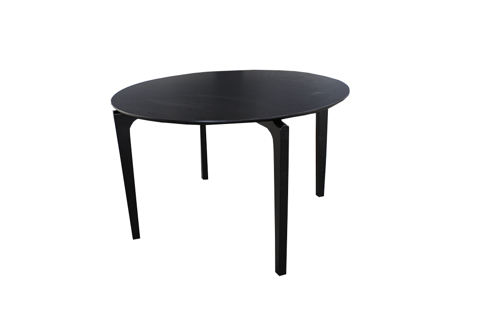 Black Round Oak Veneer Dining Table, Black Dining Table Round