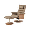 reclining tan colour leather chair with matching foot stool