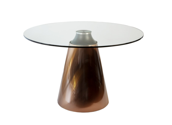 copper base round glass top dining table