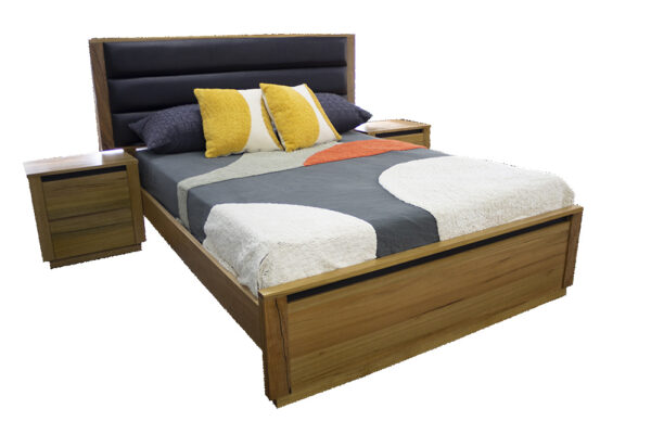 timber and leather bed