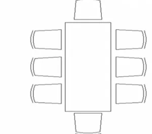 sketch of 8 seats around a dining table