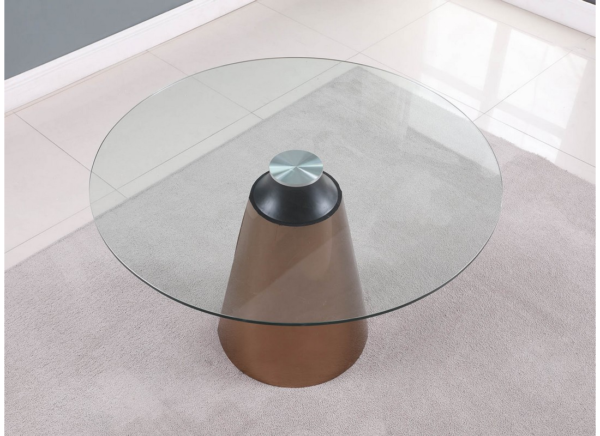glass top round dining table with brass base