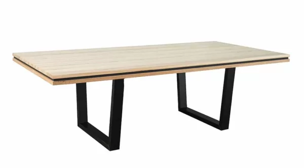 8 seat dining table timber top black legs on angle