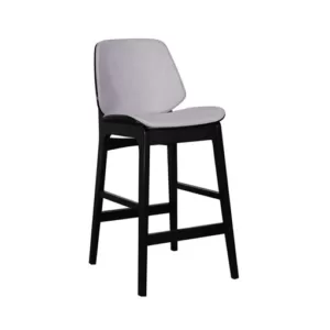 bar stool high back black frame grey padded seat