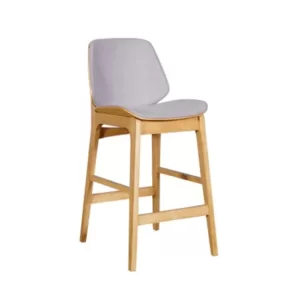 natural frame high back stool grey padded seat and back