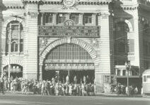 historic image of flinders street railway station clock entrance