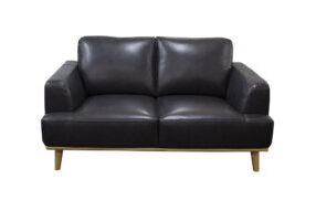 2 seat sofa modern black leather hardwodd exposed plinth base