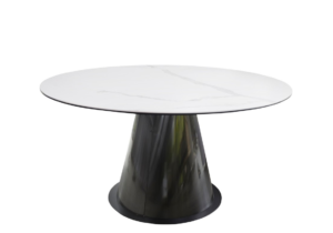 white marble round table top with taper black steel base