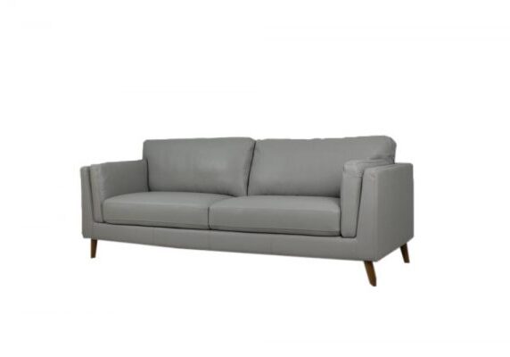 leather sofa retro design light gray color 2.5 seat